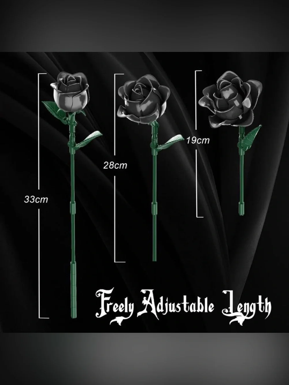 NEW 585pcs Black Roses Flower Building Set-12Pack, Compatible with Lego Bouquet